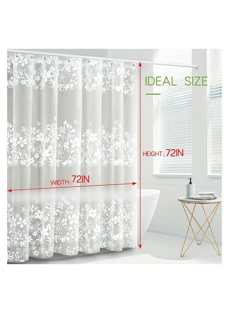 Shower Curtain Liner, 72 Inch Waterproof PEVA Liners with Metal Grommets and 12 Plastic Hooks Thick Bathroom Thickened White Flower Vine - Image 3